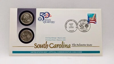 May 2000 South Carolina State Quarter 1st Day Issue Coin Cover Stamped US Mint - Image 1 of 4