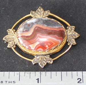 LOVELY Antique/Vintage Gold-Filled Ornate Montana Agate Pin NOS - Picture 1 of 3