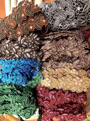 embroidered appliques hand sewn 3/4x2.25" bead sequin soutache 18"pc 9 apps - Image 1 of 4