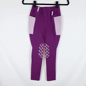 Belle & Bow Equestrian Purple Leggings Breeches Girls 12 Fleece-Lined Pockets - Picture 1 of 12
