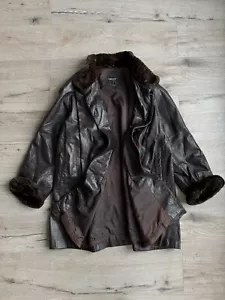 Pelle New York Milano Faux Fur Leopard Leather Coat Jacket Vintage 90s - Picture 1 of 10