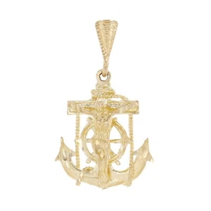 14k Gelbgold Jesus Christus Kruzifix Seefahrer Anker Charm Anhänger 1,2" 2,2 Gramm - Bild 1 von 3