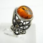 Sterling Silver Orange Amber Cabochon Ring 925 Size 8.25 Weighs 5g
