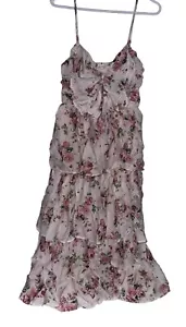 By The River Midikleid Blumenmuster Rüschen Schleife vorne rosa weiß Gr. M - Bild 1 von 7