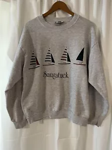 Sudadera Saugatuck Michigan - Vintage Años 80 90 Grande Gris Algodón - Para Hombre L - Imagen 1 de 6