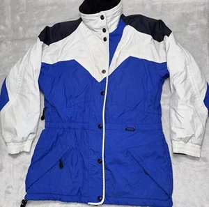 Vintage Ossi Skiwear Womans Sz 12 Ski Jacket Retro Blue/White Nylon Full Zip - Picture 1 of 22