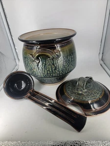 Royce Yoder Kunstkeramik Asche glasiert Suppenterrine mit Griffen Deckel und Schöpfkelle Set  - Bild 1 von 14