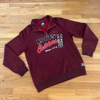 Roots Canada Outdoors Maroon 1/4 Zip Sweatshirt - Men's Large - Image 1 of 4