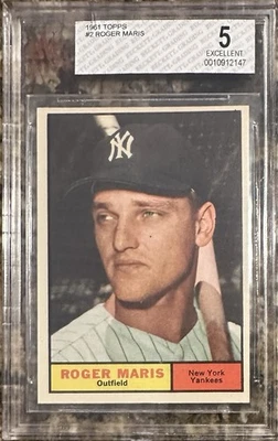 1961 Topps #2 Roger Maris Graduado Beckett BVG 5 Excelente De Colección Original Yankee Foto 1 de 2