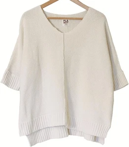 PLANET By Lauren G Pima Cotton Pebble V Neck Short Slv Sweater in Cream O/S - Picture 1 of 3