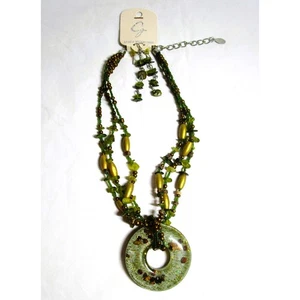 Set collana e orecchini pendenti perle e pietre preziose smeraldo e oro 14 pollici - Foto 1 di 6