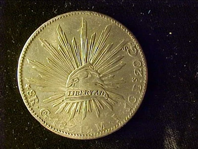 MEXICO CAP & RAYS 8 REALES 1831 Go MJ 2 STARS AFTER DATE, EF - Image 1 of 2