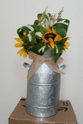 New Farmhouse Metal Milk Can Fall Floral Arrangement Country Sunflowers NWT - Image 1 of 3