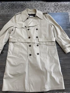 London Fog Maincoats 44L Khaki Trenchcoat Reißverschluss mit braunem Innenfutter und Gürtel Vintage - Bild 1 von 18