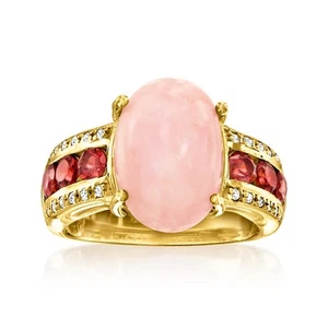 Ross-Simons Pnk Opal Rng w Garn & WTpz in 18k Gold Plate - Picture 1 of 4
