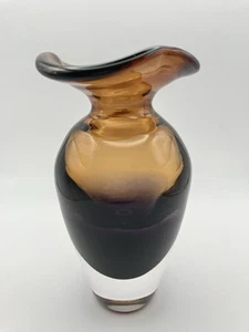 MCM Summerso Hand Blown Fine Art Small Glass Vase Amber Fades To Amethyst 5” - Picture 1 of 18