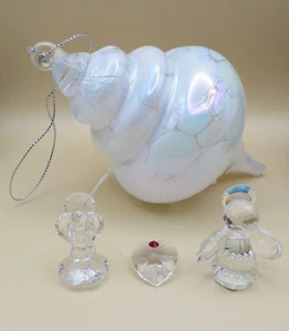 4pc Vintage Lot Sea Shell White Iridescent Glass Ornament Crystal Angel Figurine - Picture 1 of 17
