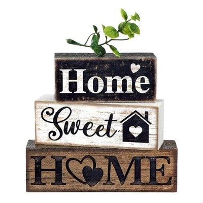 Home Sweet Home, Rustic Wood Block Signs Set of 3, Housewarming Gift - Image 1 of 4