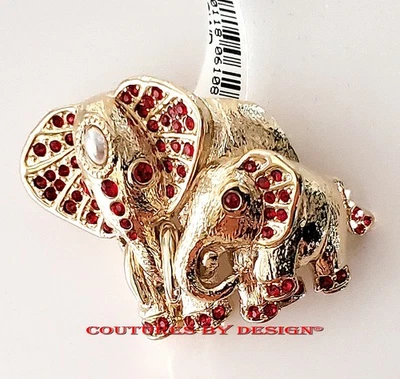St John Knits 2.0 "x1.5 Twin Elephants figura rubi cristais Swarovski novo com etiquetas $150 - Imagem 1 de 2