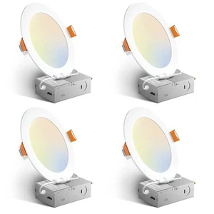4 Pack 6 Inch 5CCT Ultra-Thin LED Recessed Light with Junction Box, 2700K/300... - Picture 1 of 8