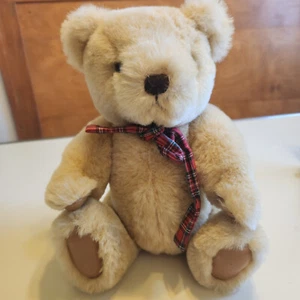 Vintage Gund Teddybär verbunden 12 Zoll Plüschtier klassisches Spielzeug Vinyl Pfotenpolster karierte Schleife 1982 - Bild 1 von 11