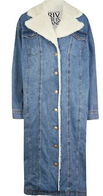 BORG AND DENIM LONGLINE COAT - Image 1 of 4