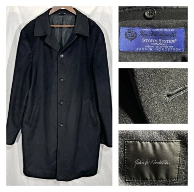 John W Nordstrom Loro Piana Storm System Black Wool Overcoat Top Coat 44XL - Image 1 of 4