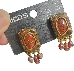 Chico’s Elegant Amber Look Antique Goldtone Shimmering Dangle Earrings - Picture 1 of 5