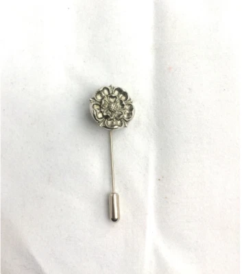 Black Rhodium 935 Argentium Silver Flower Design Men's Luxury Lapel Pin - Image 1 of 4