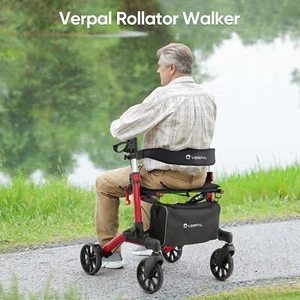 Ergonomic Rollator Mobility Folding Rolling Walker Backrest Wheelchair Portable - Picture 1 of 14