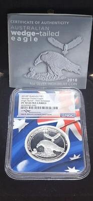 2018P Australia 1oz Silver Wedge-Tailed Eagle High Relief NGC PF70 Ultra Cameo. - Image 1 of 4