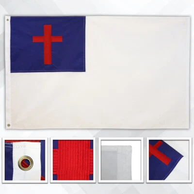 Bandera Cristiana Bordada 3x5 pies Cruz Roja Bordada Bandera Cristiana Foto 1 de 4