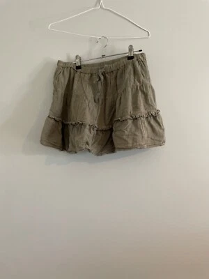 Miss Shop 100% Cotton Khaki Green Mini Skirt Tiered A-Line Fully Lined Size 12 - image 1 of 4