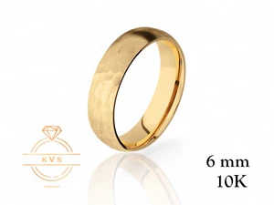 10K Yellow Gold 6mm LOW DOME Wedding Band Ring - Comfort Fit HAMMERED New - Picture 1 of 9