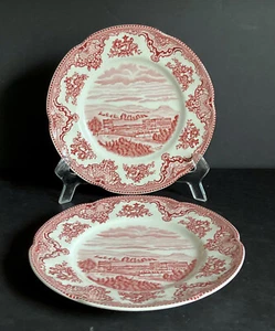 Johnson Brothers Pink Old Britain Castles Two 8" Salad Plates NWT England Vtg - Picture 1 of 8