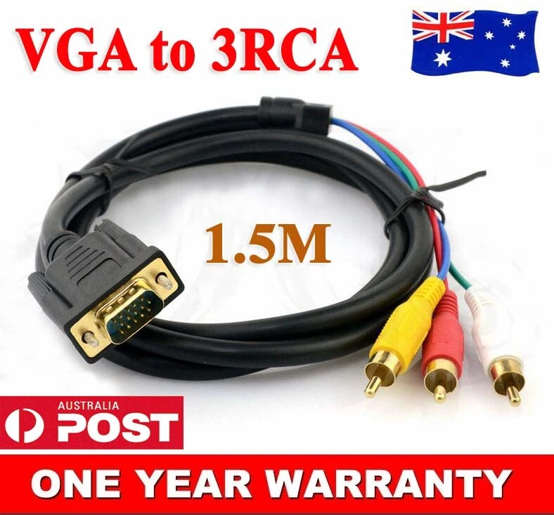 VGA to Composite 3RCA Audio Video Display Cord PC Cable HD TV Cord 1.5M AU Stock - Image 1 of 4