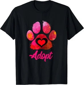 Adopt Love My Rescue Animal Lover Watercolor Art Gift T-Shirt - Picture 1 of 3