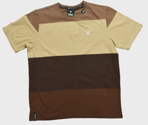 Lifted Research Group Mens LRG Brown Striped Short Sleeve Knit Shirt NWT Small - Picture 1 of 5