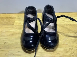 Capezio Black Patent Jr Tyette Tele-Tone Tap Shoes N625C Girls Size 9.5 M - Picture 1 of 12