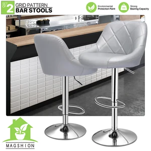 Chair Dining Counter Bar Pub Bar Stool Swivel Seat Barstools Silver Set of 2 - Picture 1 of 10