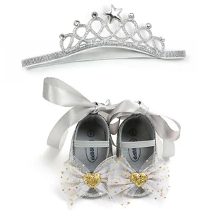 Infant Toddler Baby Girls Prewalker Bowknot Princess Shoes+Crown Headband Set - Picture 1 of 20
