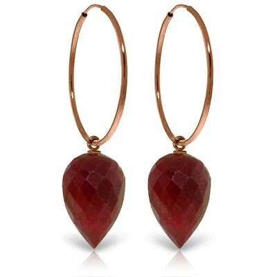 26.10 Carat 14K Rose Gold Hoop Earrings w/ Pointy Briolette Drop Dyed Rubies - Image 1 of 4