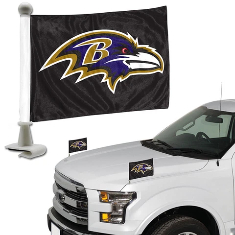 Baltimore Ravens Set of 2 Ambassador Style Car Flags - Trunk, Hood Cover