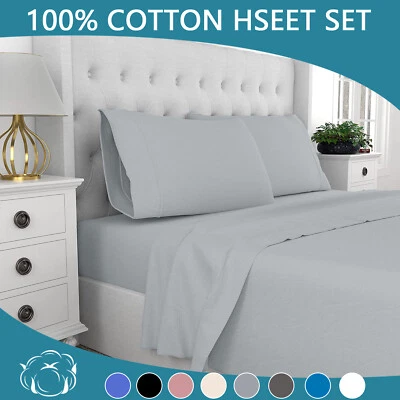 2000TC 100% Egyptian Cotton Bed Sheet Set All Size Single/KS/Double/Queen/King - image 1 of 4