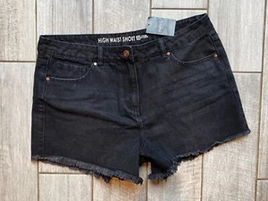 Next Ladies sexy high waisted shorts 100% cotton dark grey raw hems size 14 - Picture 1 of 3