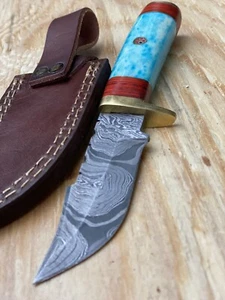 8” Hand Forged Damascus Steel Knife w/ Bone Handle/sheath ZH 08/hunting Knife - Picture 1 of 4