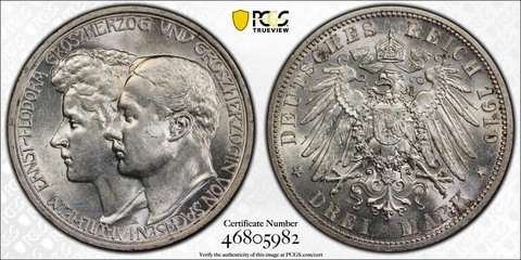 1910-A Germany Saxe-Weimar-Eisenach 3 Mark PCGS MS63 Lot#G4845 Silver! J-162 Cover