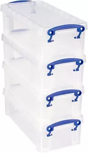 Really Useful 0.9 Litre Clear Plastic Storage / Pencil Box Pack Of 4 - Picture 1 of 7