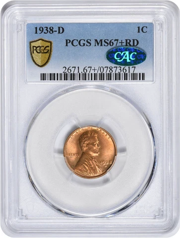 1938-D Lincoln Cent MS67+RD PCGS (CAC) Cover