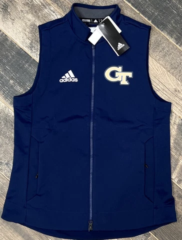 New Georgia Tech Yellow Jackets Adidas Vest Blue Fleece Lined GE3858 Size Small Cover